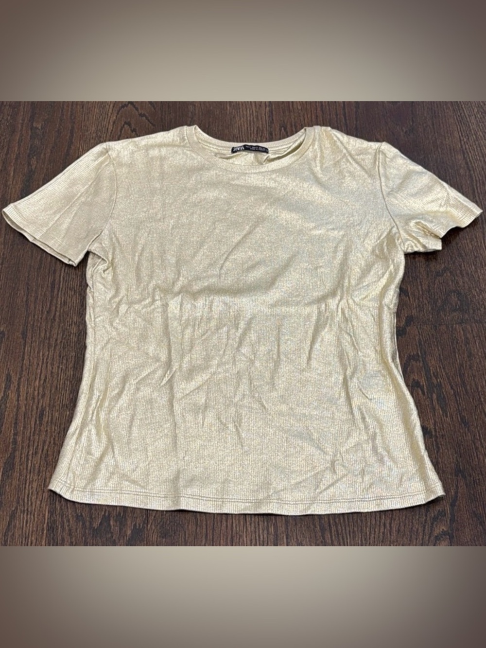 Zara Women's Metallic Gold Short Sleeve Tee Size Small